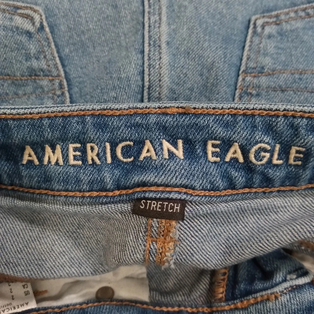 American Eagle Women Distressed Skinny Jeans Blue Medium Wash Raw Hem Size 2 Reg